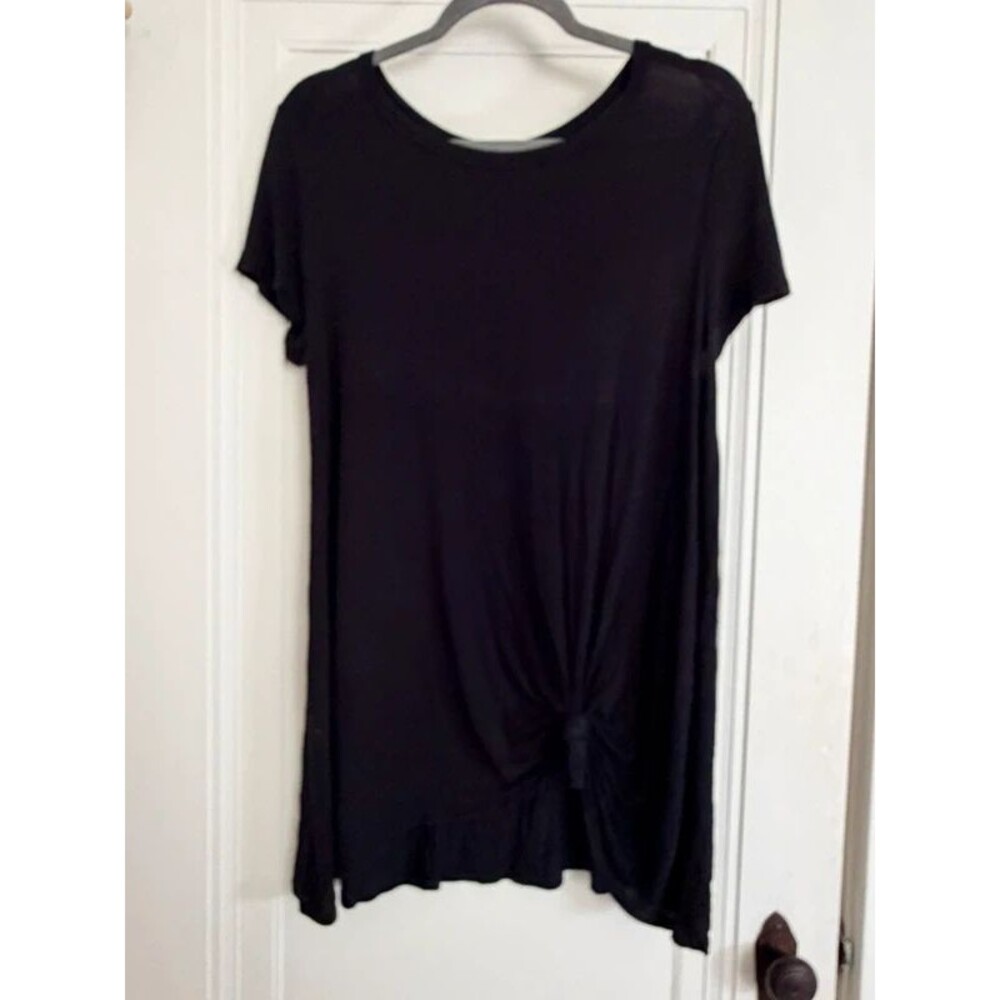 Aiden Y Women’s Black Side Front Knot Tunic Top Short Sleeve Size Medium